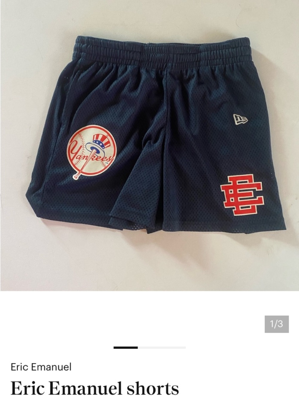 Eric Emanuel Navy Mesh Yankees Patch Athletic Shorts